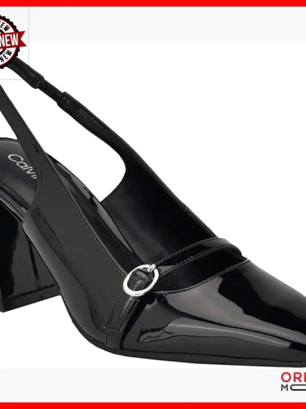 Black Square Toe Slingback Pumps with Block Heel